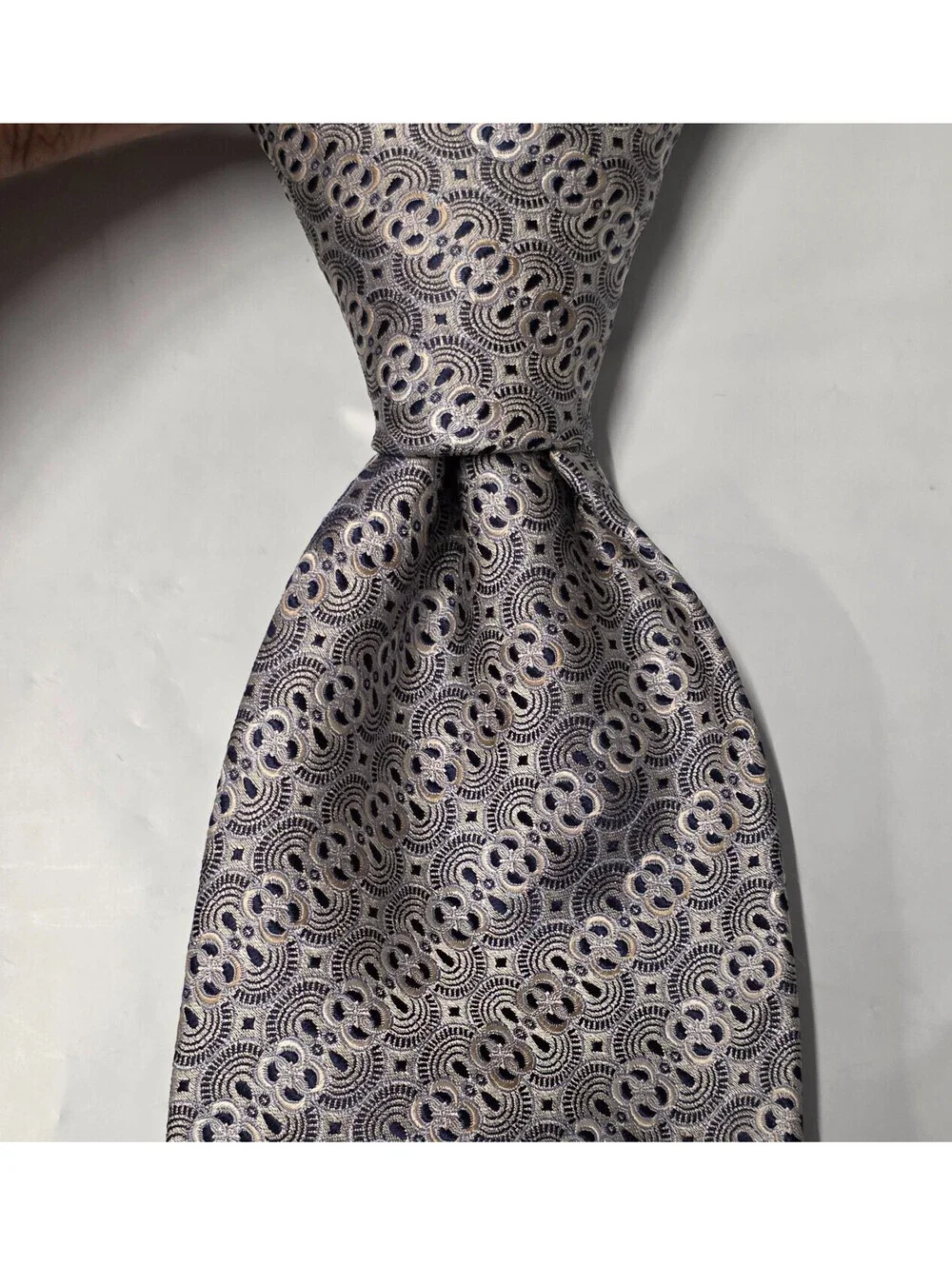 Ermenegildo Zegna Men's Silk Necktie Tie Long Woven Weave Dots 59x3.5 silver